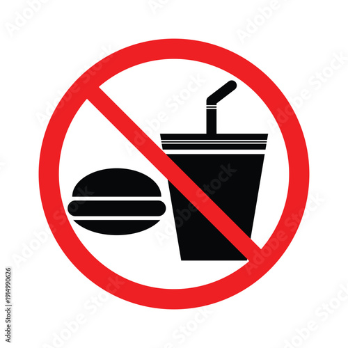 No Eating Drinking Forbidden Sign Warning Prohibited Area Rule Vector Illustration for Public Safety Branding no eating drinking forbidden sign warning prohibited area rule
