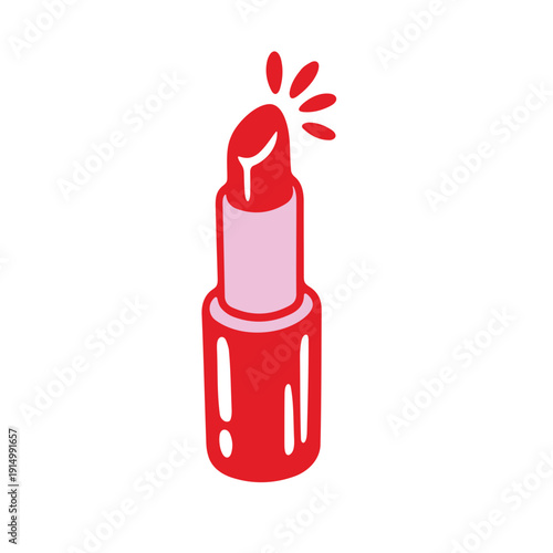 A vibrant red lipstick icon with a minimalist design and a burst of energy