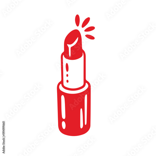 A red lipstick vector icon with a minimalist design and a burst of color