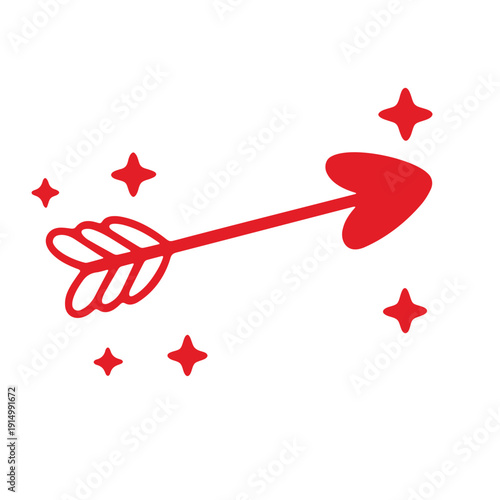 A red heart-shaped arrow with stars in a minimalist vector design