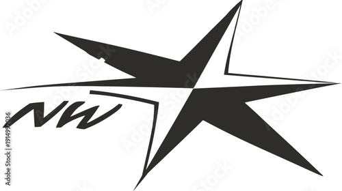 A geometric star design with pointed edges, partially filled with black and "NW" text on the left