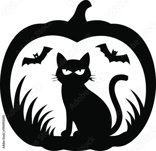 Black cat and pumpkin