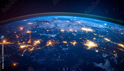 Earth from Space at Night with City Lights.