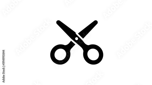 A simple, black graphic illustration of scissors in an crossed position, against a white background