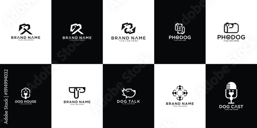 Dog animal illustration logo set collection with clean minimal style vector logo, representing loyalty, companionship, and friendly pet concept.