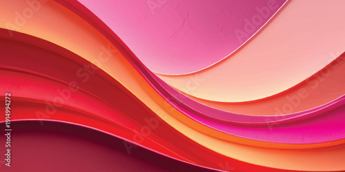 Abstract red background with flowing pink and purple waves creates a digital art wallpaper featuring a curved line pattern and motion design illustration