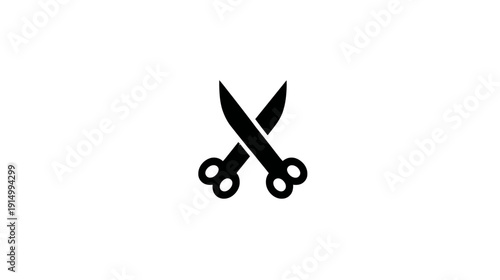 A crossed pair of black scissors icon on a white background, minimal and modern
