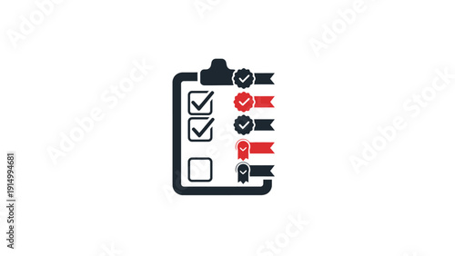 Checklist clipboard with red marks.