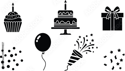 Birthday celebration icons and symbols