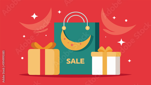 Eid Sale concept with 3D shopping bags and gift boxes on blue background.eps