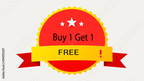 Buy 1 Get 1 Free promotional sale stickers and discount labels set.eps