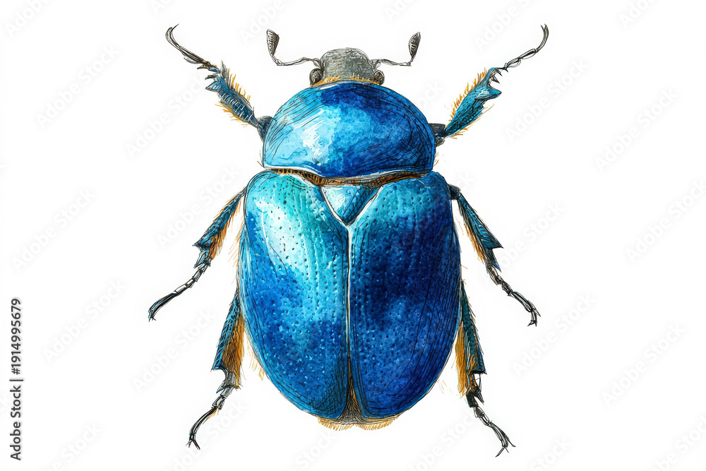 Fototapeta premium Vibrant Blue Beetle Illustration on White Background