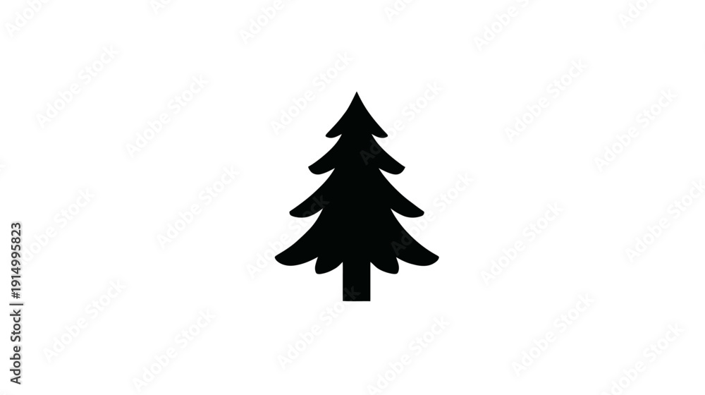 Fototapeta premium A silhouette of a stylized evergreen tree, in black against a white background, minimal and clean