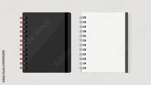 Realistic spiral notebook mockup with metallic wire binding for stationery branding.eps