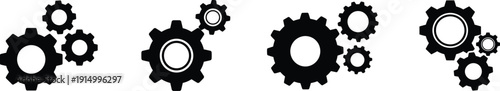 Mechanical Gear & Cogwheel Icon Set – Industrial Settings, Gear Mechanism & Engineering Vector Collection on White Background