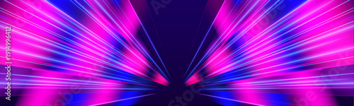 Neon cyan and magenta light trails twist over a dark city grid. Motion blur and glowing highlights create fast-paced digital energy. Perfect for futuristic tech visuals.