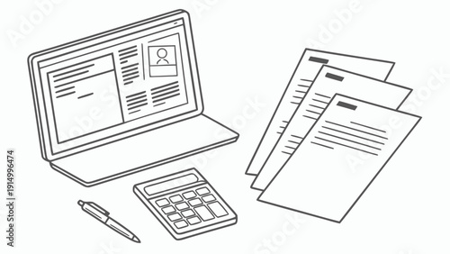 Business accountant working with laptop and financial documents in office.eps