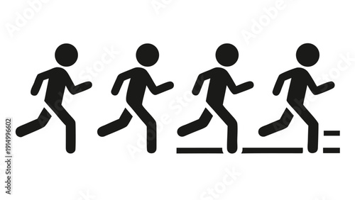 Stick figure sequence showing stages of human motion from standing to running.eps