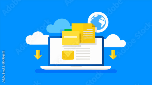 Cloud computing and digital synchronization concept on a modern laptop..eps