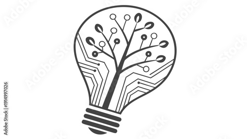 Modern technology and ecology fusion illustration with digital circuit tree.eps