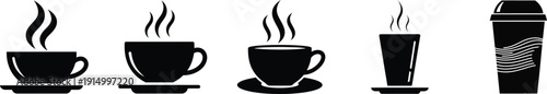 Coffee And Hot Drink Icon Set – Disposable Cups, Steaming Coffee And Tea Silhouette Vector Collection on White Background