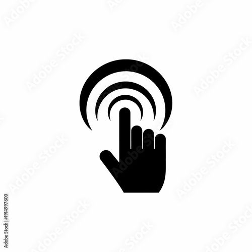 Hand cursor pointing to a circle with concentric rings, representing a digital click or selection