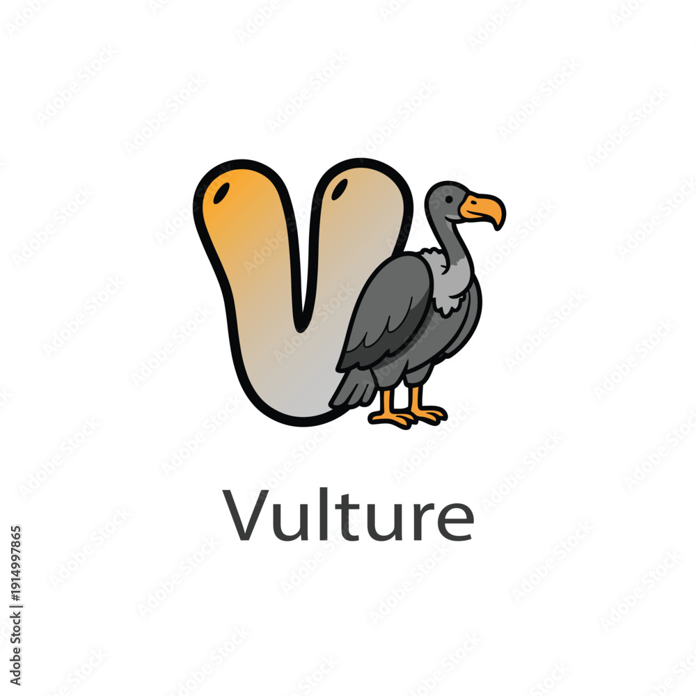 Obraz premium Letter V Animal Alphabet Kids with Vulture Bird