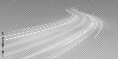 Glowing linear trails stretch toward the horizon with dynamic blur. Radiant highlights add clarity and digital sharpness. Perfect motion graphic element for speed concepts.