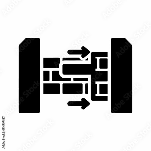 Icon representing a network firewall protecting a brick wall from incoming arrows, signifying data security