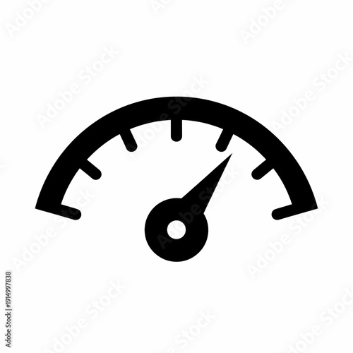 Simple black gauge or speed indicator icon, black on white background, minimalist design