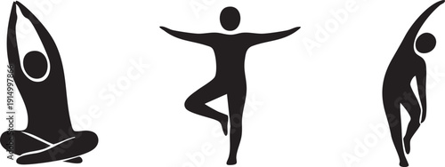 Senior Yoga Stretching Balance Exercise Health Icons