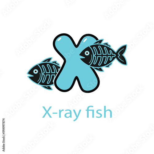 Letter X Animal Alphabet Kids with X-ray Fish