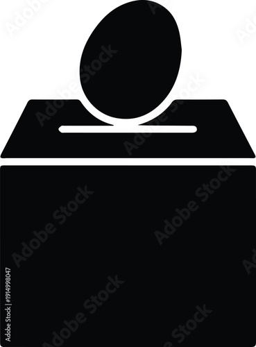 Black Donation Box Icon with Coin Dropping on White Background charity giving