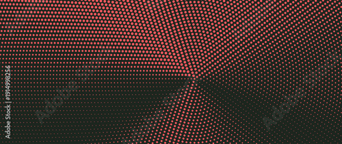 Black background with vibrant red radial halftone dotted texture and bold contrast. Retro inspired circular dot pattern modern graphic energy for banners, music, sport posters, dynamic digital layouts