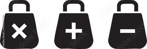 Bag Cross Plus Minus Ecommerce Shopping Icons