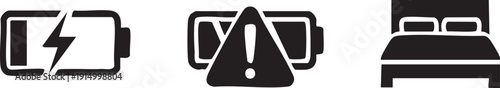 Battery Charging Warning Bed Double Hotel Icons