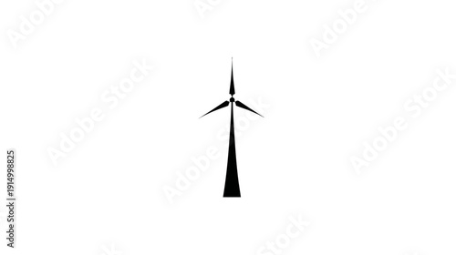 A black silhouette of a wind turbine, capturing renewable energy on a pure white background