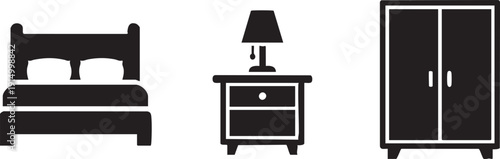 Bedroom Suite Deluxe Hotel Room Icon Set