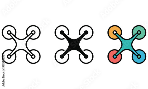 Simple drone icons in various designs and colors on a white background technology symbol modern gadget innovation concept
