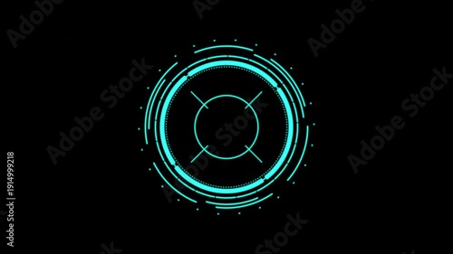 Futuristic target hud ui element data display cyan suitable for science fiction films, video games, data visualization, and technological presentations.