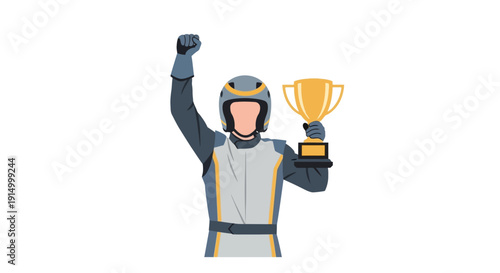 Professional Racer Victorious with Trophy Celebrating Championship Win in Motorsports