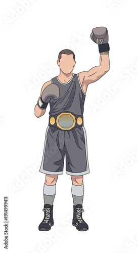 Champion Boxer Celebrates Victory with Raised Glove and Championship Belt