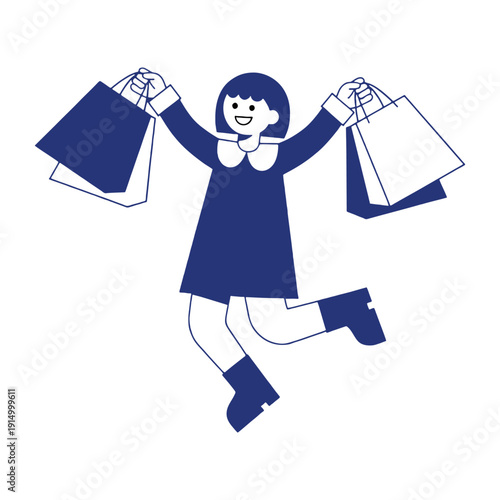 Happy Girl Holding Shopping Bags Illustration.