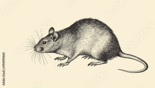 Vintage Engraving Illustration of a Rat in Detailed Line Art Style