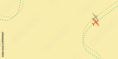 Minimalist Airplane Flight Path Illustration on Yellow Background.