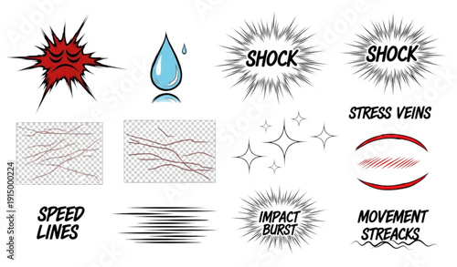 Anime emotion effects and manga motion line vector set
