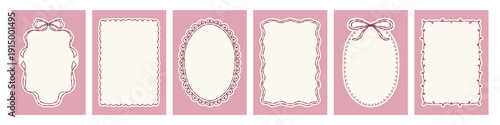 Elegant simple hand drawn banner set with vintage oval and rectangle lace ink frames. Perfect for girl baby shower party, Valentine card, barchelorette party design.