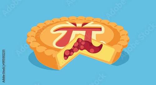 Pi Symbol Pie Illustration - Pie Day Educational Vector