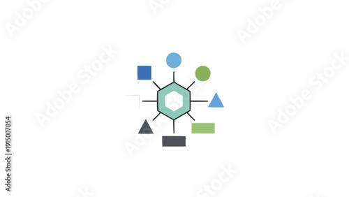 Molecular structure with geometric shapes.