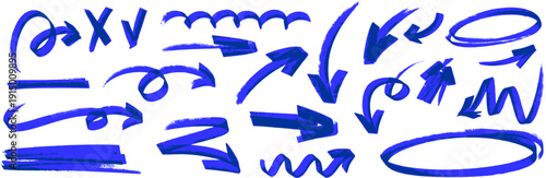 Creative underline and arrow doodles with highlight marker strokes, bold underline and arrow on paper, vivid highlight marker circle and pen line shapes.